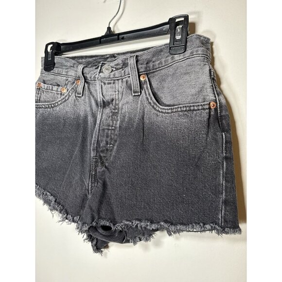 LEVIS 501 Shorts Size 27" Black Hombre Denim Jean Cut Off Frayed Raw Hem - Picture 2 of 7